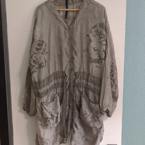 Danza Made In Italy Y2K Gray SilkWomen's Tunic Dress AbstractFloral Design Sz L